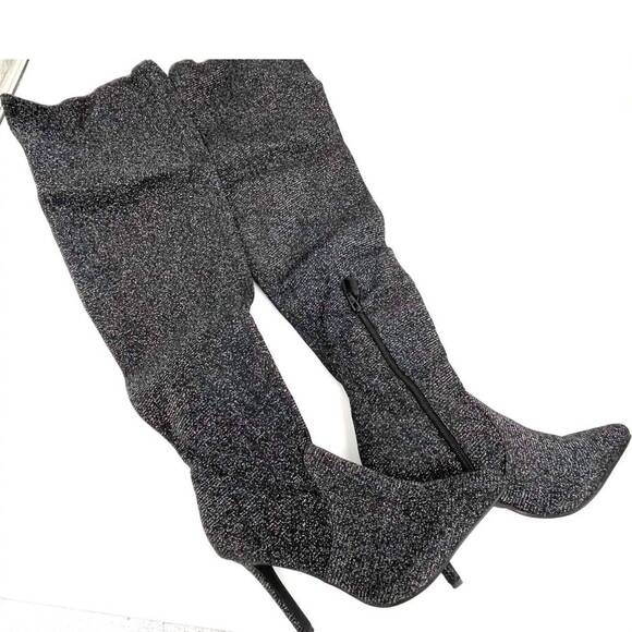 NEW LAUREN LORRAINE women\'s roxi sparkle over the knee boots in black glitter
